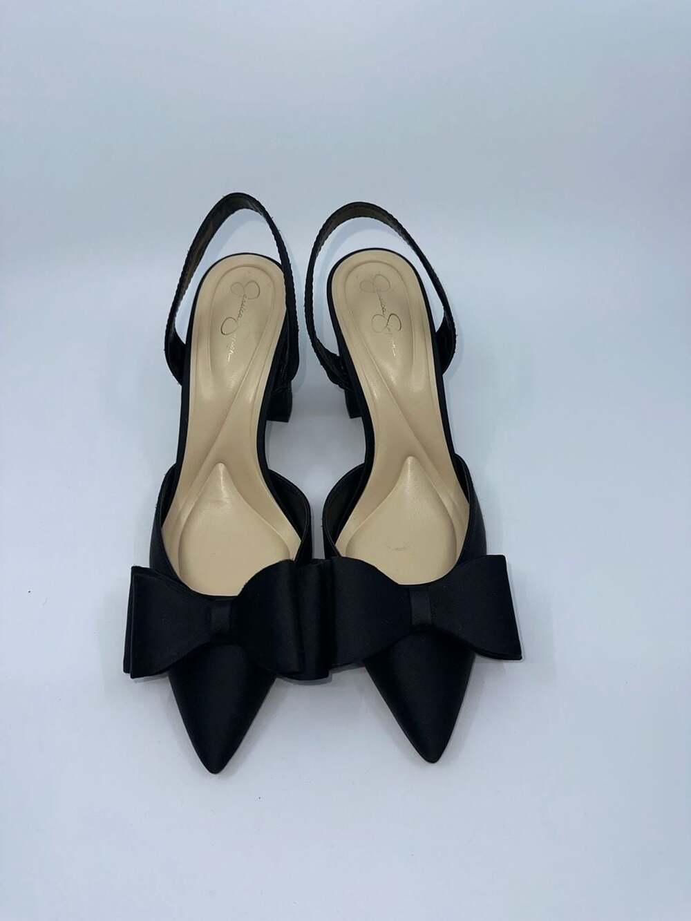 Jessica Simpson Naomia Satin Bow Pointed Toe Slingback Block Heels